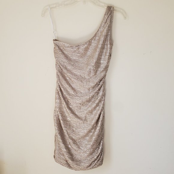One Shoulder Champagne Color Dress in Size Medium - Picture 2 of 4